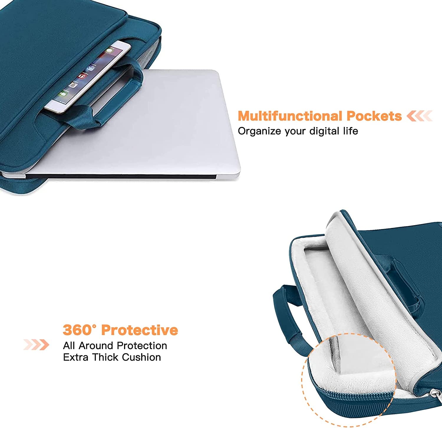 360 Protective Laptop Shoulder Bag Compatible with Macbook Pro 16 Inch 2021 2022 M1 A2485/2019-2020 A2141/Pro 15 A1398, 15-15.6 Inch Notebook, Matching Color Sleeve with Belt, Hunter Green