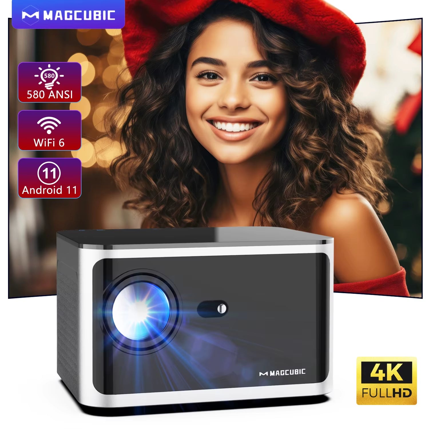 580ANSI Projector Android 11 4K 1080P Wifi6 Voice Control Allwinner H713 Electronic Focus BT 5.0 Home Cinema HY350 Pro