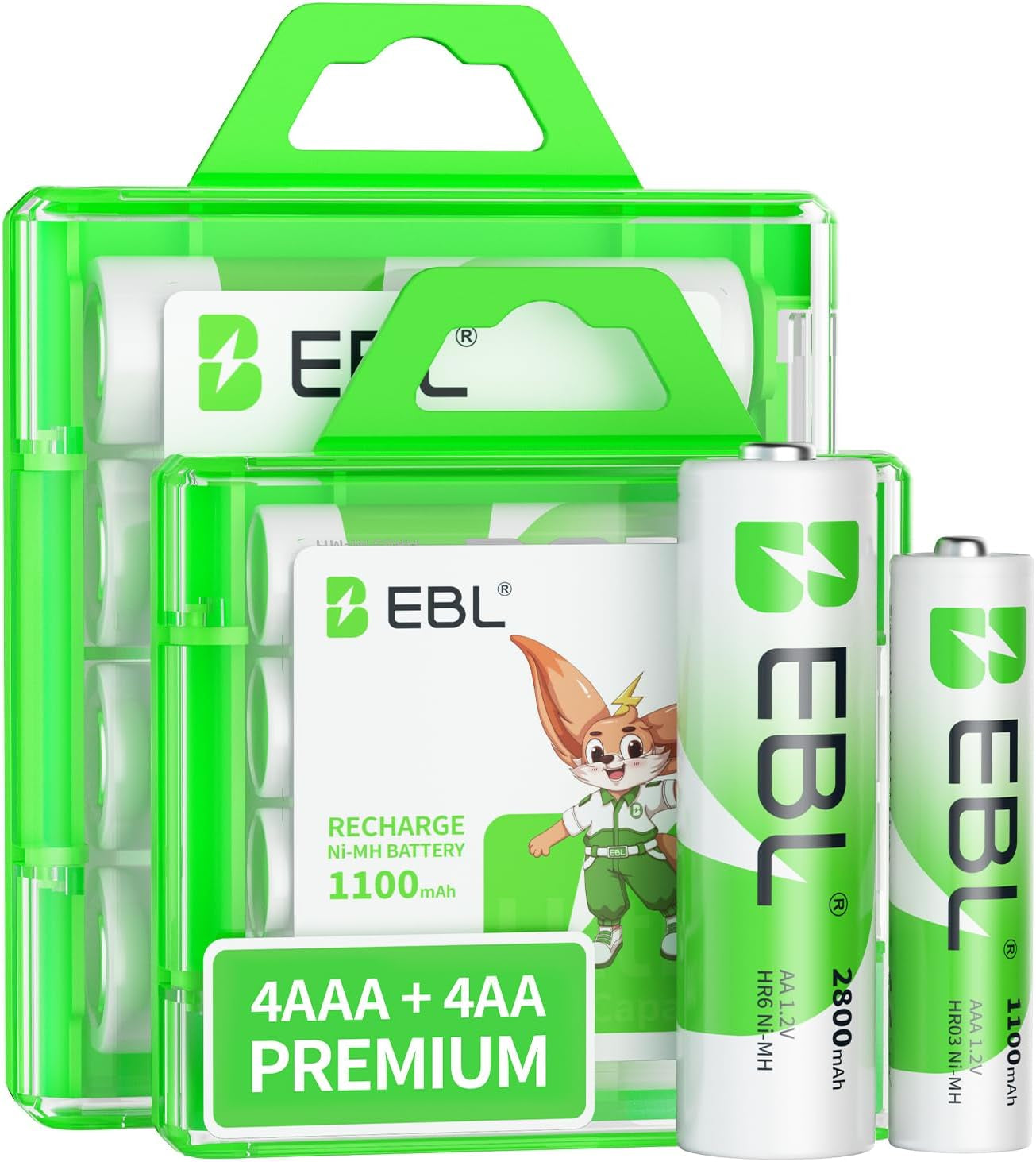 AA Rechargeable Batteries 2800Mah (4 Pack) and AAA Rechargeable Batteries 1100Mah (4 Pack), 1.2V Ni-Mh Batteries Combo