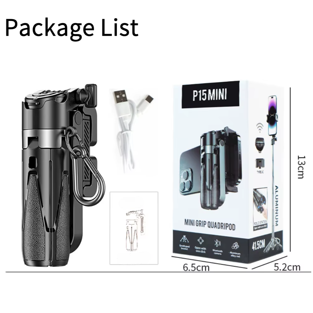 3In1 Selfie Stick Tripod Handle Phone Tripod Selfie Stablizer W Bluetooth Remote Phone Holder for Iphone 16 15 14 13 12 Android