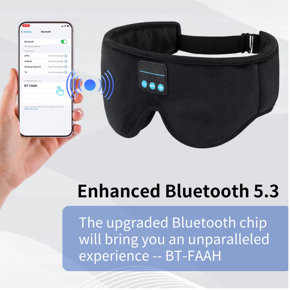 DreamTune 3D: Bluetooth Sleep Mask with Wireless Headset & Adjustable Eye Cover