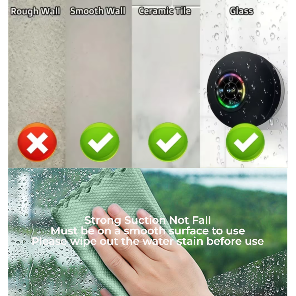 AquaBeat Mini: Waterproof LED Bluetooth Speaker with Powerful Sound & Suction Cup Mount